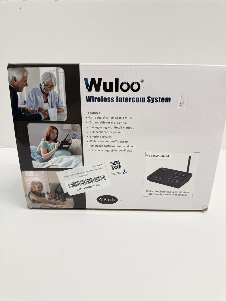 Wuloo Wireless Intercom System 5280 Feet Range 10 Channel 3 Code - 4 Pack