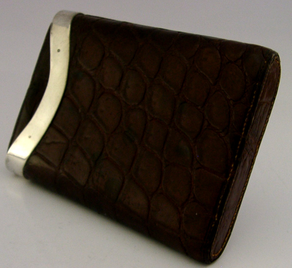 CROCODILE SKIN LEATHER STERLING SILVER CIGAR CASE BLUMFELDS 1913 ANTIQUE