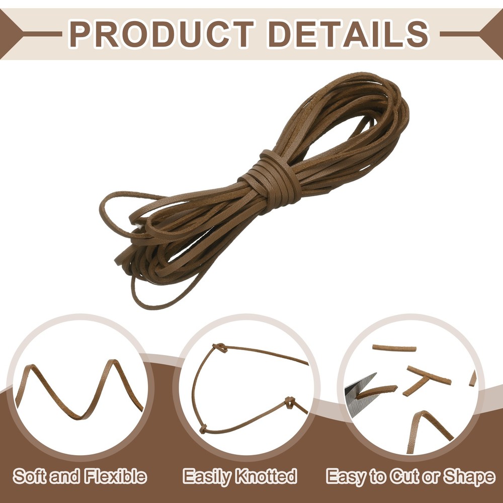 2 Pcs Flat Suede Leather Cord, 5.5 Yards 2.6mm Craft Braid String, Light Coffee