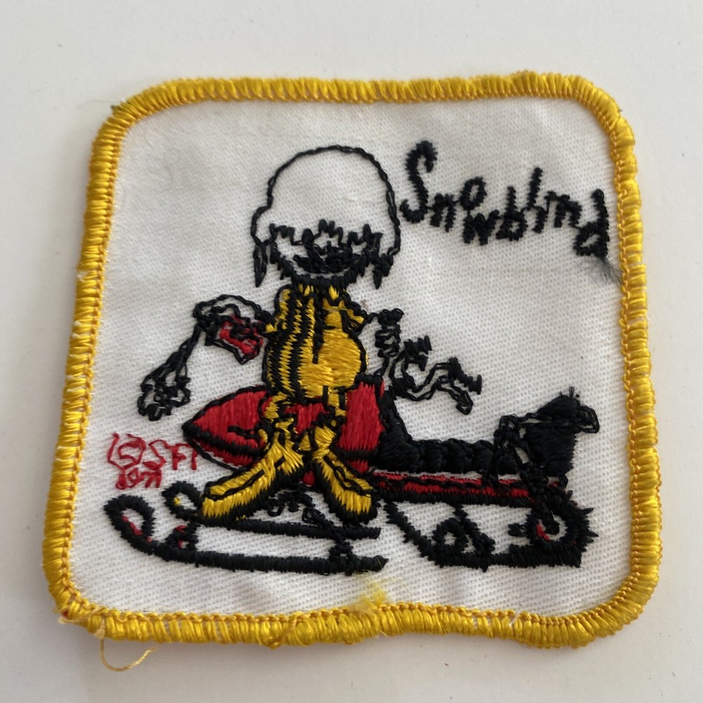 Vintage Snowmobile Jacket Patch SNOWBLIND Cartoon Humor