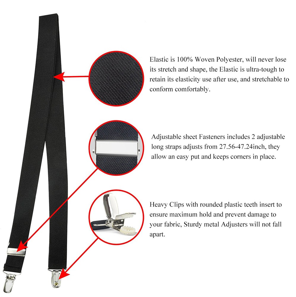 2PCS Adjustable Bed Fitted Sheet Strap Suspender Gripper Fastener Clips 27.56 in