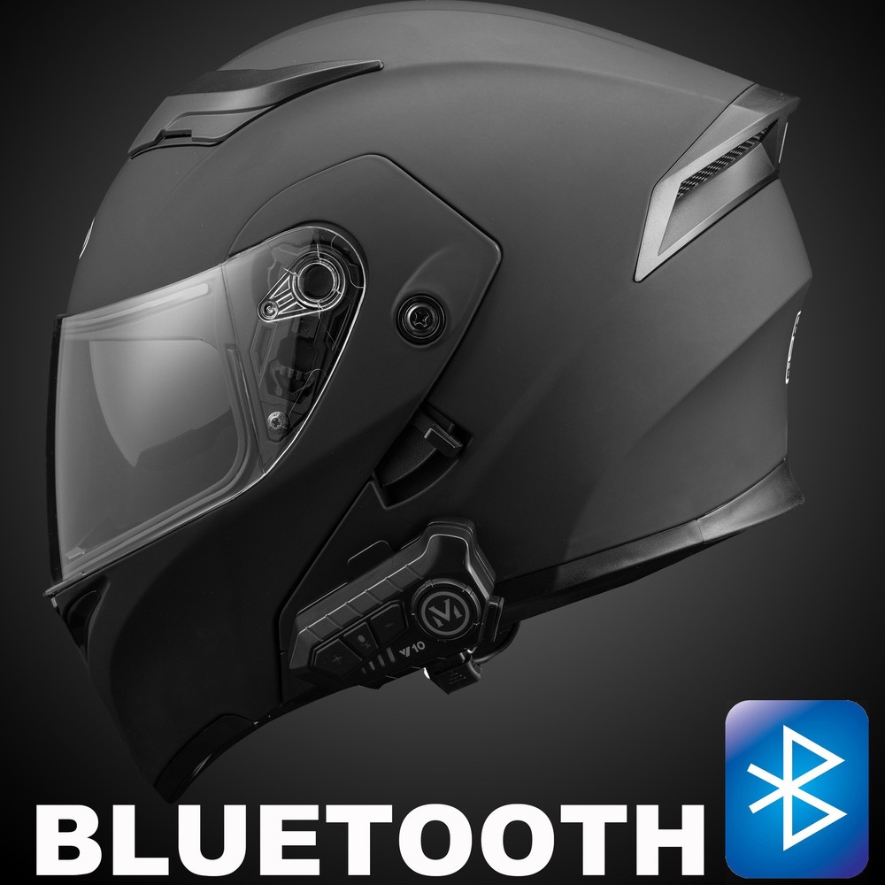 LED Dual Visors Flip Up Bluetooth Modular Full Motorcycle Helmet Intercom DOT