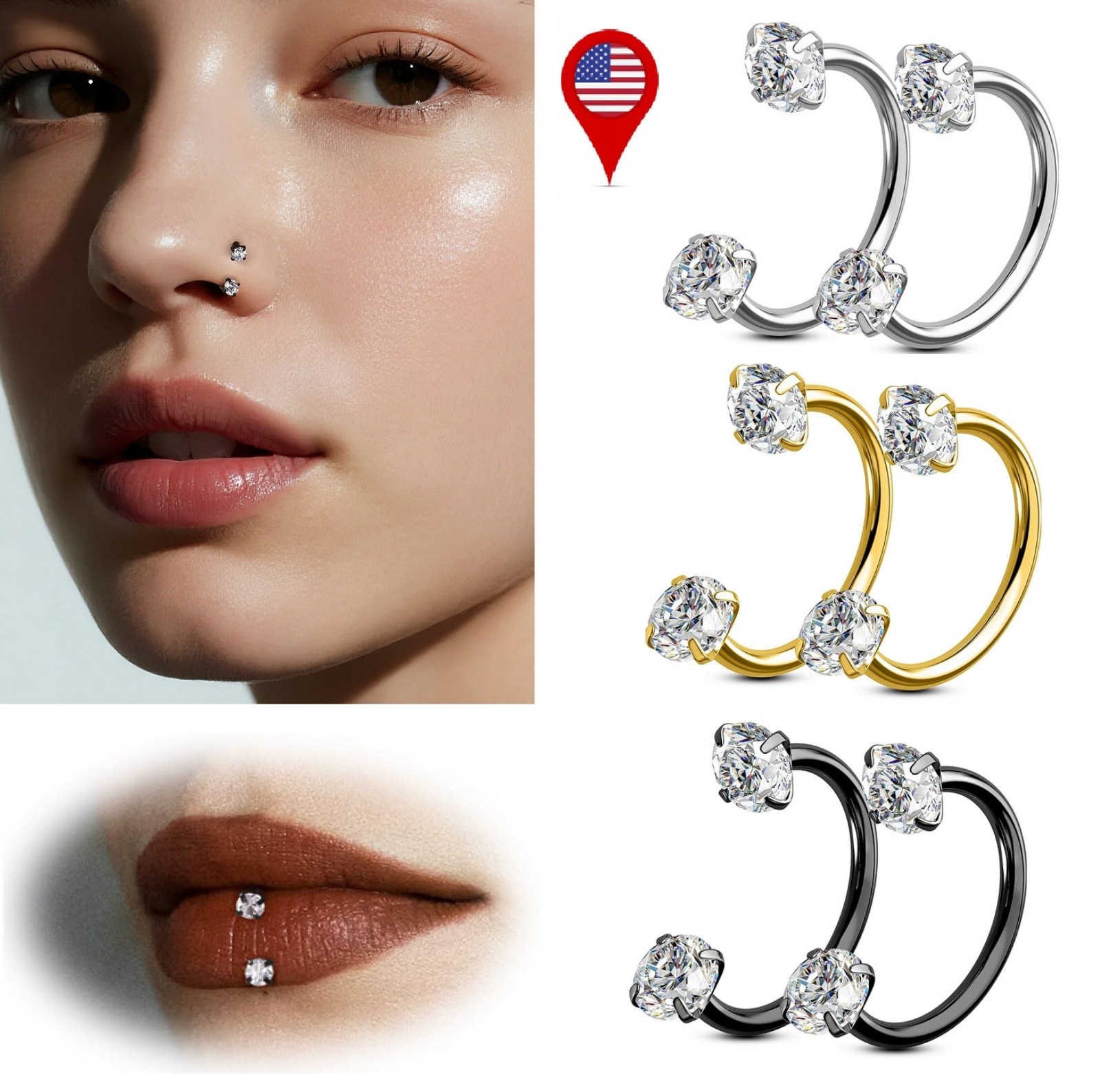 Women Men Nose Rings Hoops Nose Studs Surgical Steel Jewelry Silver Gold Black