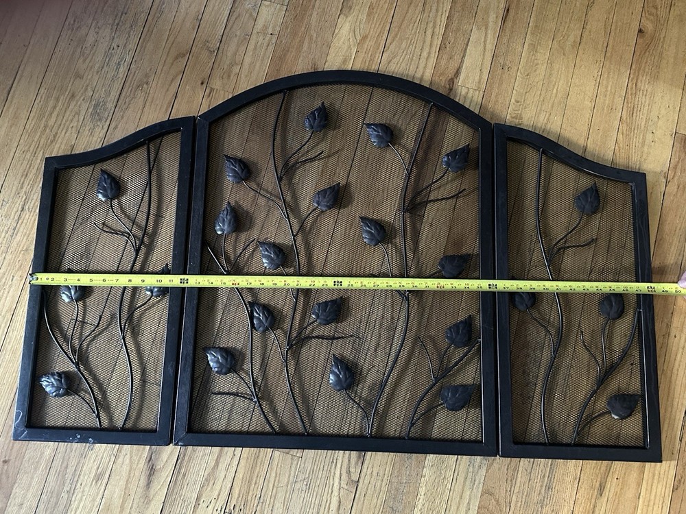 Rustic Black Leaves Vine Branch Metal Folding Fireplace Screen