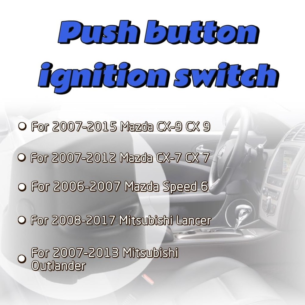 Ignition Key Knob Push Turn Switch & Insert Set for Mazda Keyless Start Ignit...