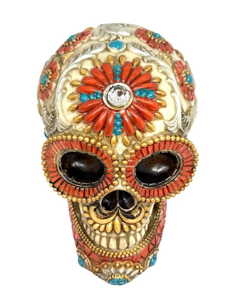 Gothic Day Of The Dead Flower Floral SKULL Skeleton HEAD Sculpture Figurine Gift