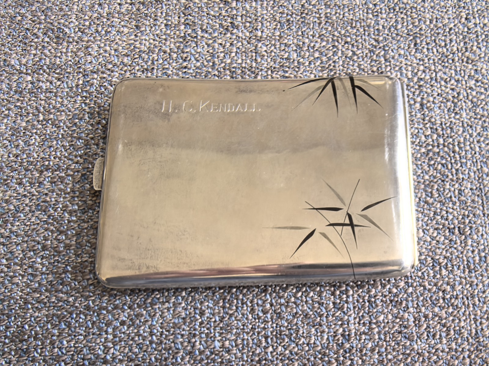 Vintage Japanese K.Uyeda Sterling Silver Cigarette Case with Bamboo Design