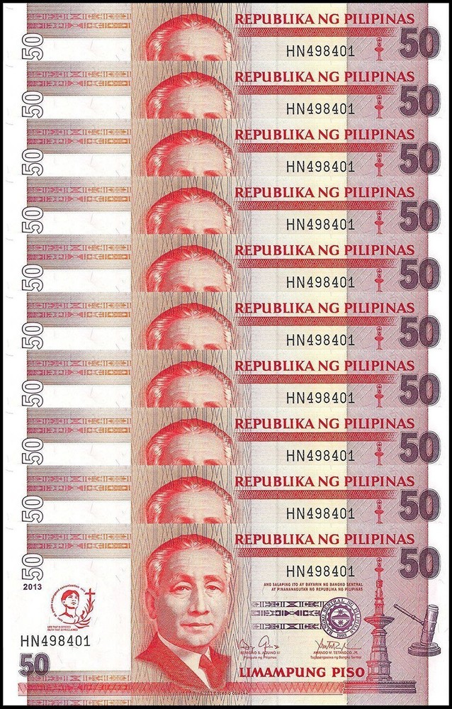 Philippines 50 Piso, 2013, P-215, UNC, Commemorative X 10 PCS