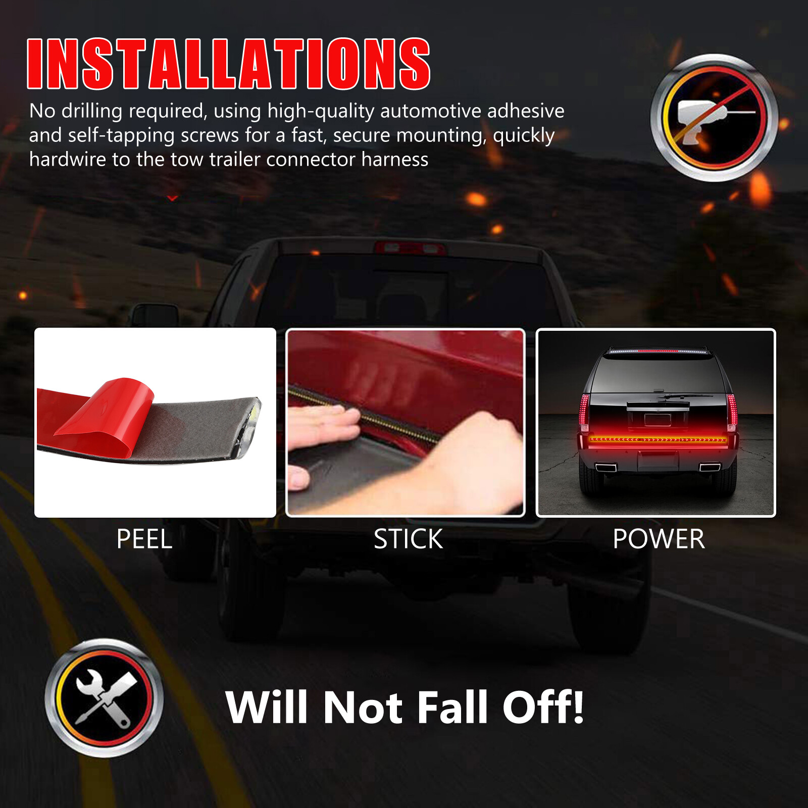 60" Inch Truck Tailgate LED Light Bar Brake Reverse Turn Signal Stop Tail Strip