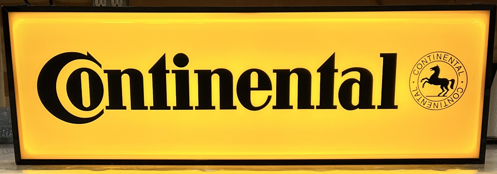 Continental Lighted Tire Dealer Sign Yellow Black Letters Single Sided Hanging