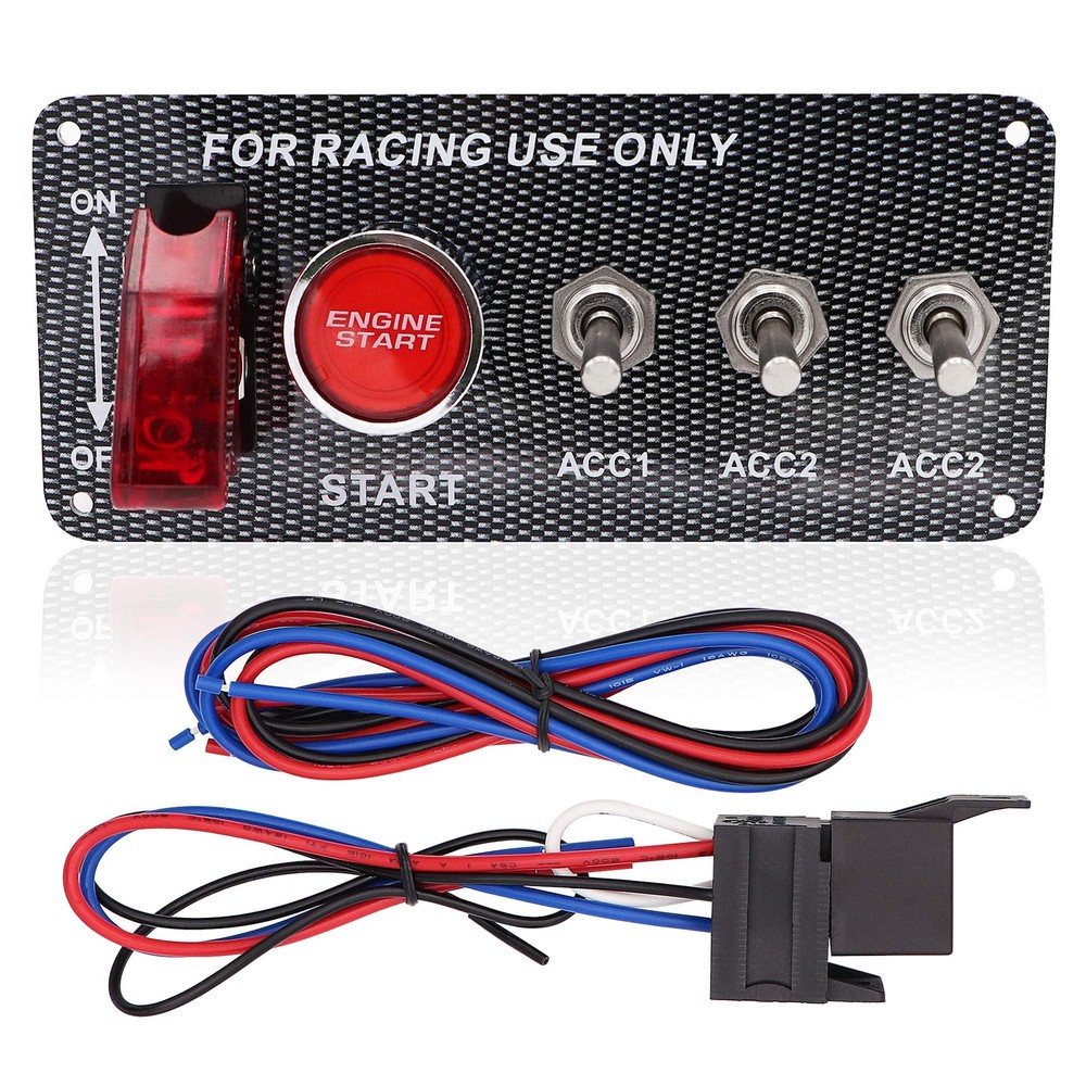 Ignition Switch Panel Kit, DC 12V 5 in 1 Car Engine Start Push Button Carbon ...