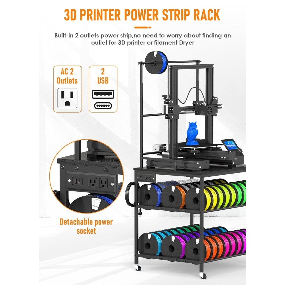 3D Printer Stand with 3-Tier Filament Storage Rolling Printer Desk with Wheels
