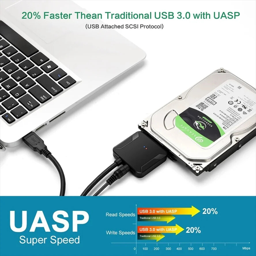 USB 3.0 to SATA External Hard Drive Reader 2.5" 3.5" HDD SSD Power adapter LOT