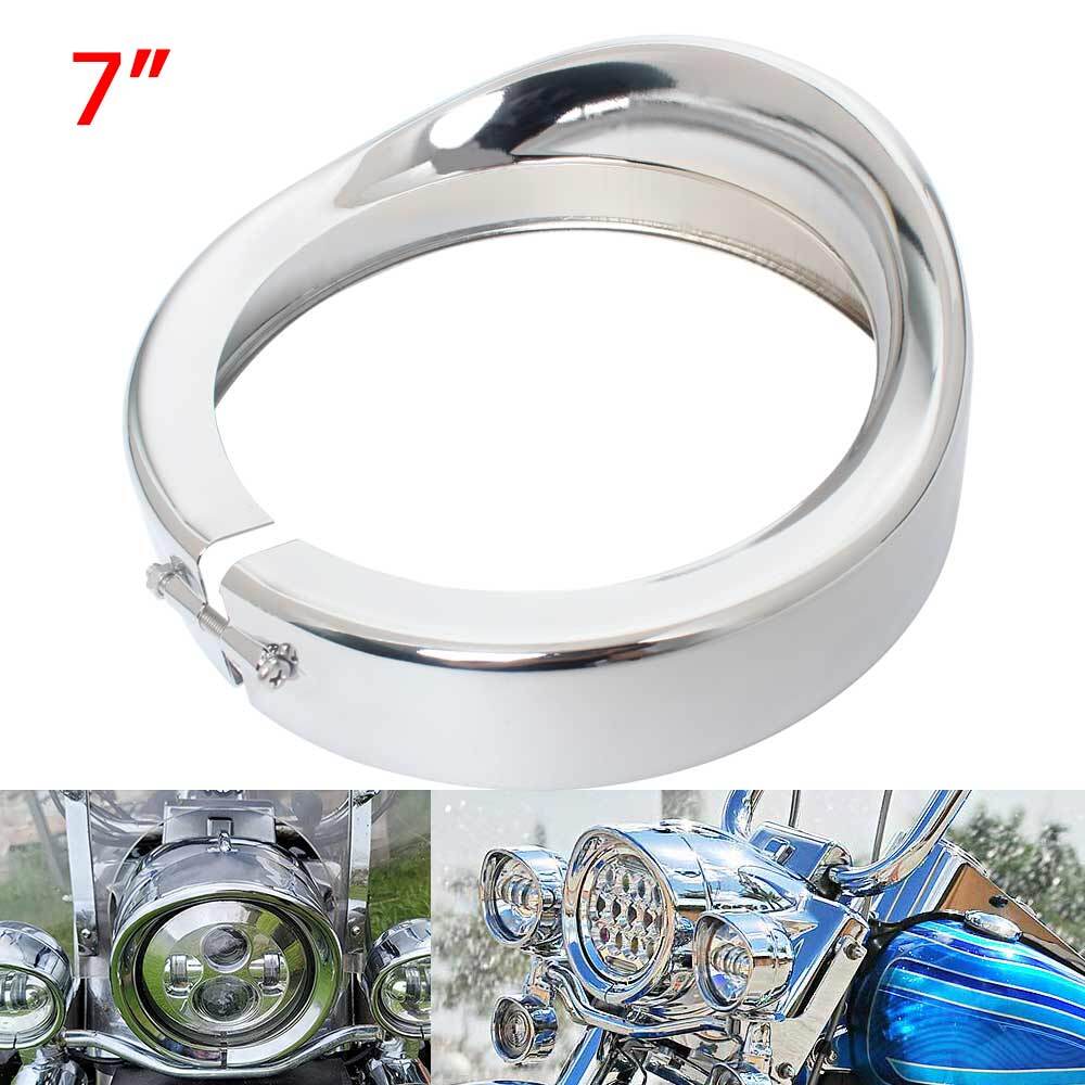 Chrome 7" Headlight Trim Ring Visor Bezel for Harley Touring Road King Softail