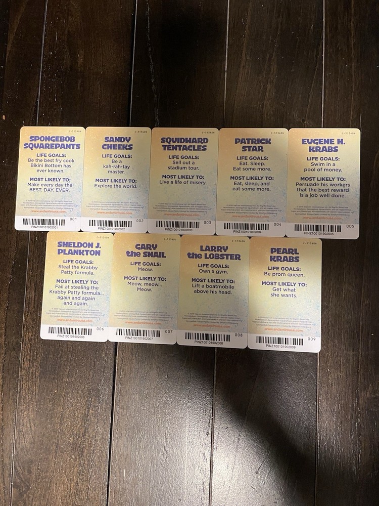 SpongeBob SquarePants Arcade Coin Pusher Cards COMPLETE SET with GARY & BARCODES