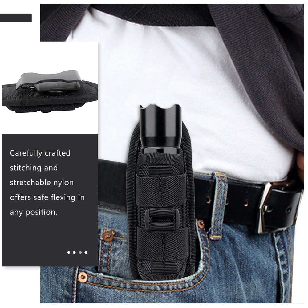 Outdoor Flashlight Pouch Rotatable Belt Clip Nylon Torch Protector