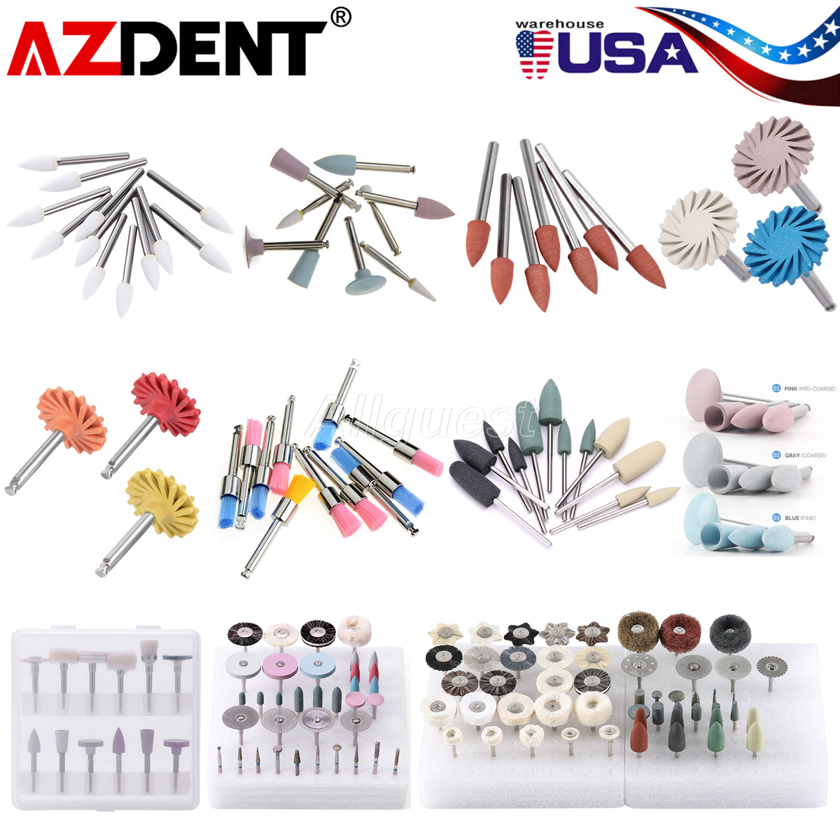 Dental Composite Polishing Kit Burs Brush Wheel Discs HP RA FG for Handpiece USA