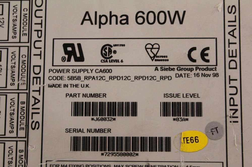 J40032 LAMBDA Alpha 600W Modular Power Supply