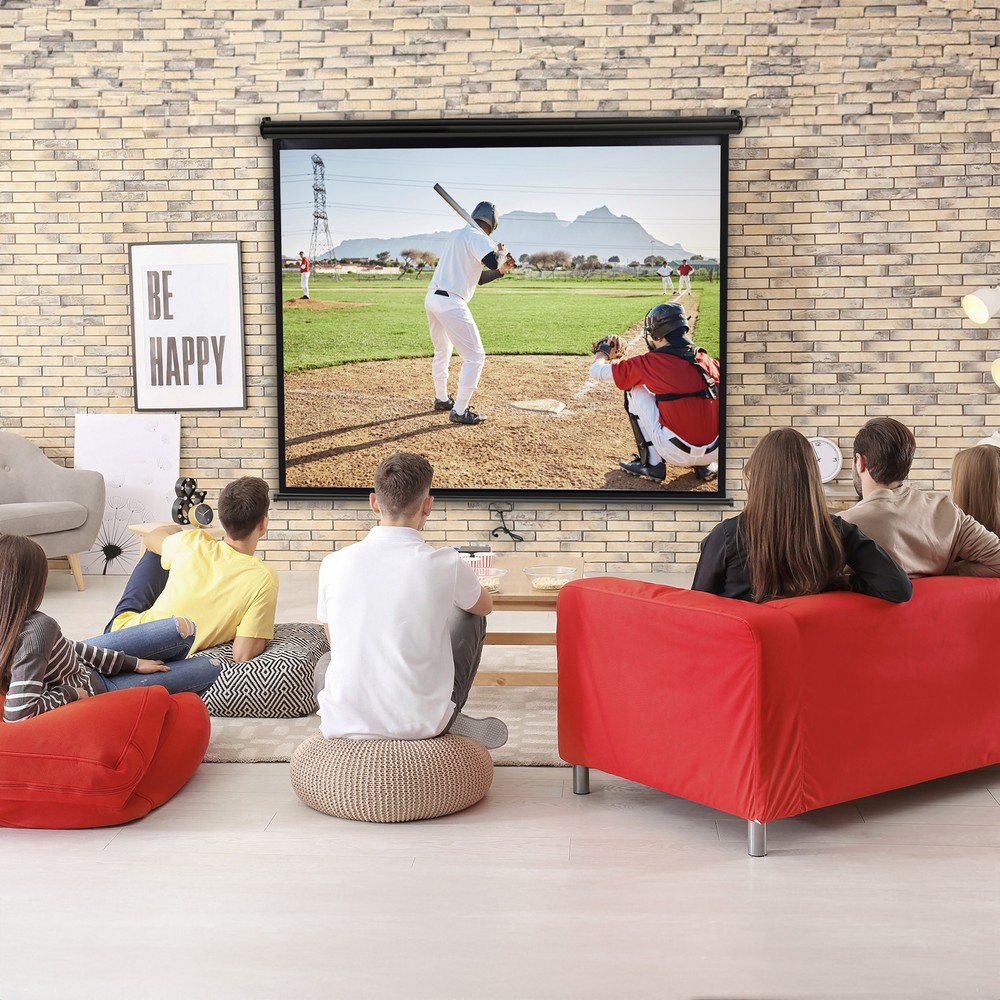 Projector Screen 72 Inch Diagonal Projection Screen Manual Pull Down 4:3HD Black