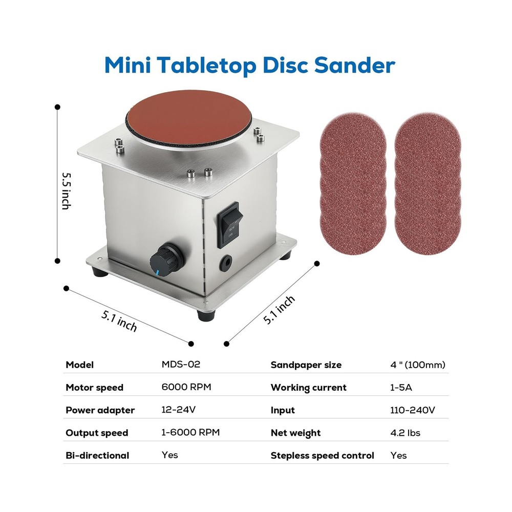 Mini Tabletop Disc Sander, 4” Electric Bench Sanding Machine with 20 Sandp