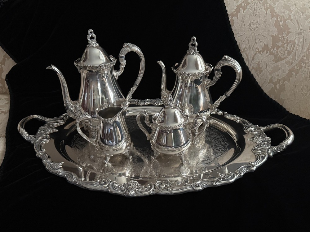 REED & BARTON-El GRECO-Silverplate-Complete 5 piece set including tray-authentic