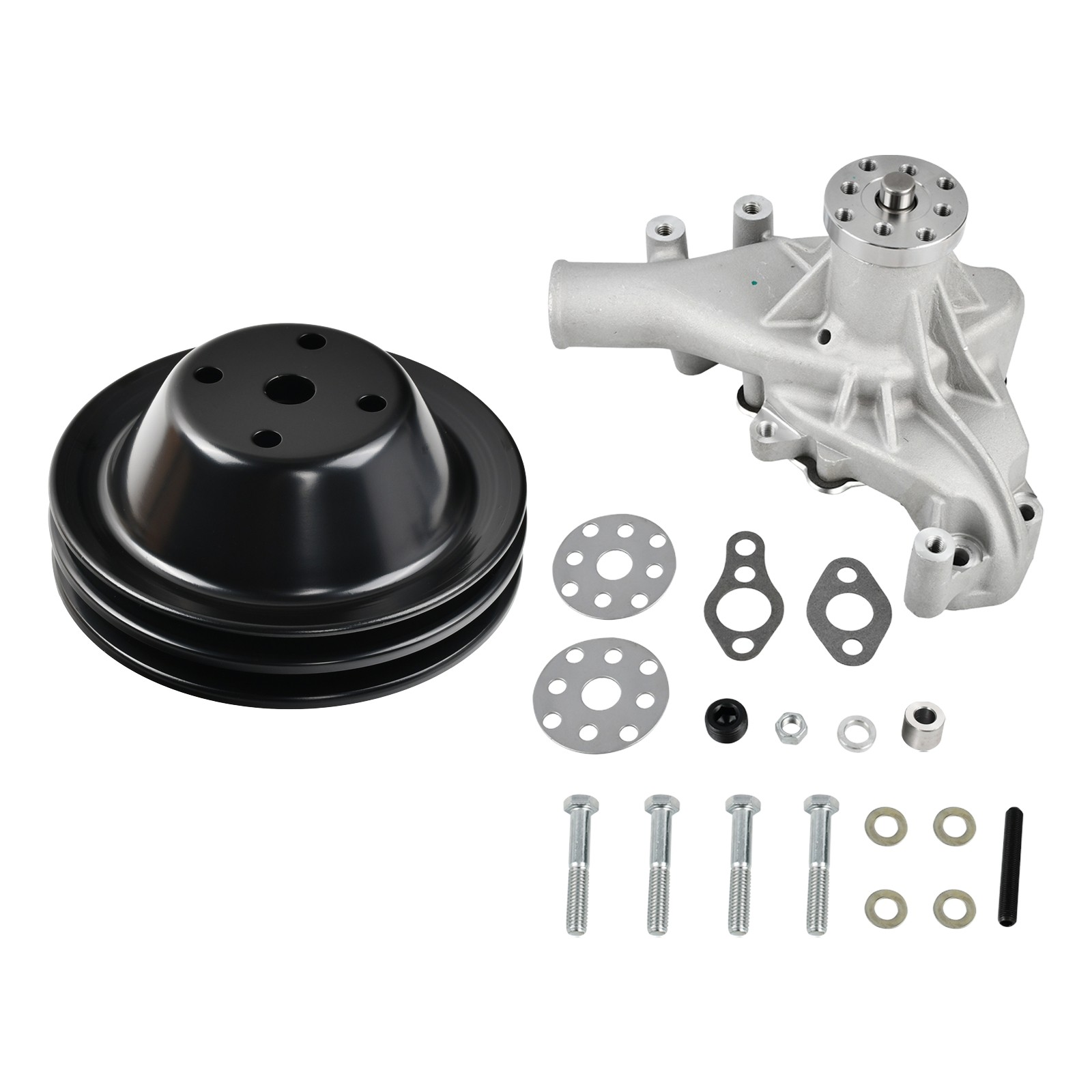 For SBC Small Block Chevy 283 305 327 350 400 Long Water Pump & 2 Groove Pulley