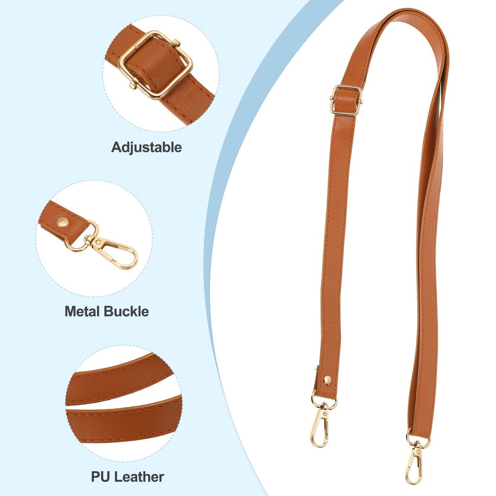 51 Inch Adjustable Leather Purse Strap with Gold Hardware, Brown