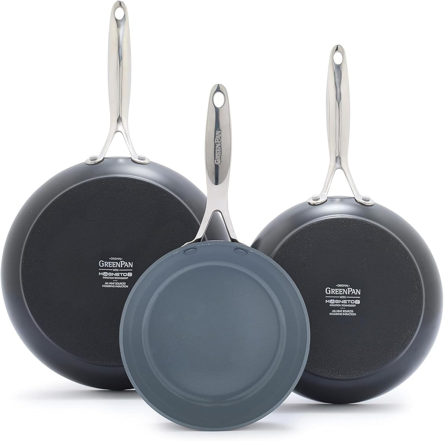 GreenPan Valencia Pro Hard Anodized Fry Pan Skillet Set 3 Piece Ceramic Nonstic