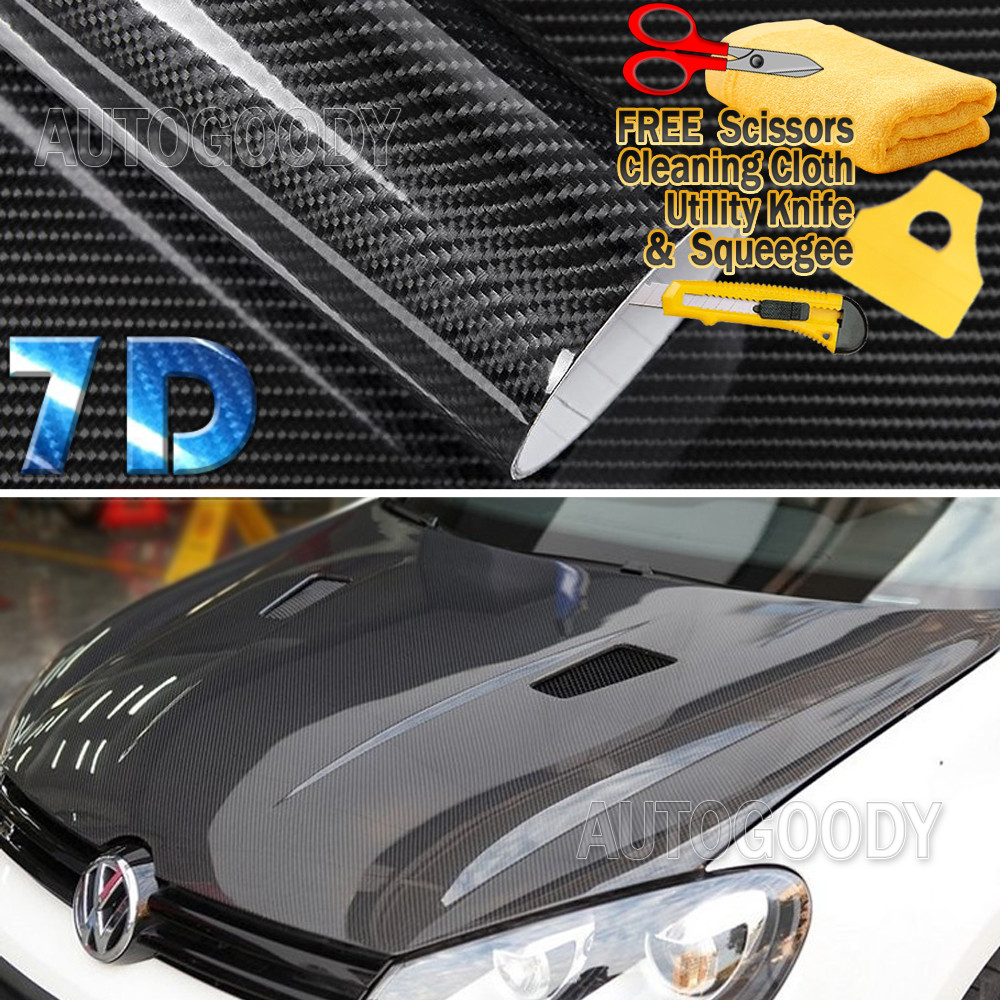 7D Premium Super Gloss Carbon Fiber Vinyl Film Wrap Bubble Free Air Release 6D