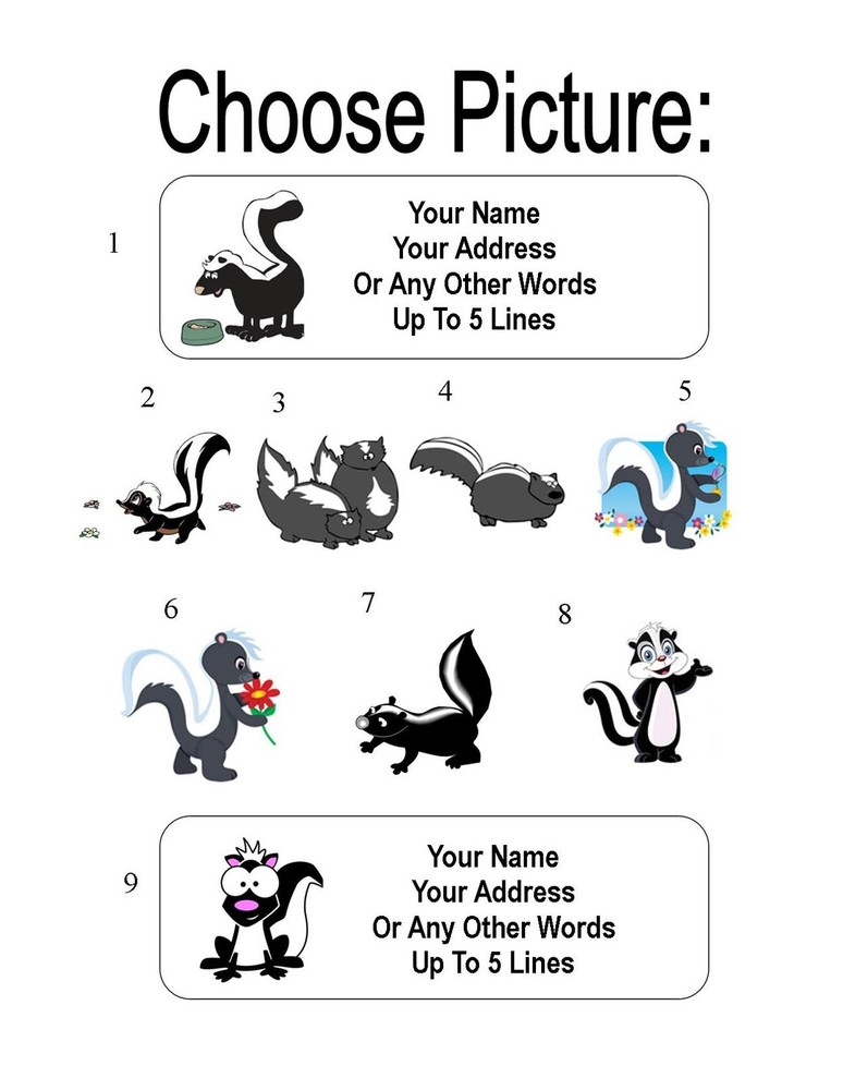 30 Cartoon Skunk Personalized Address Labels