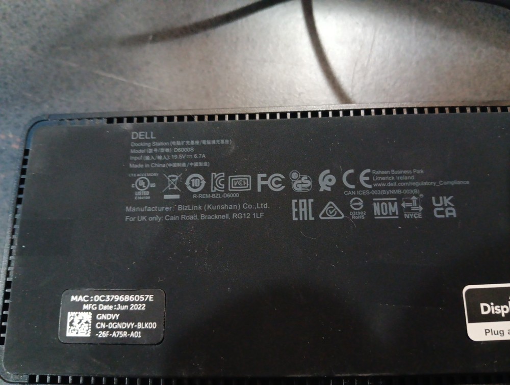 Dell D6000S Universal USB/USB-C Docking Station w/ Power Adapter