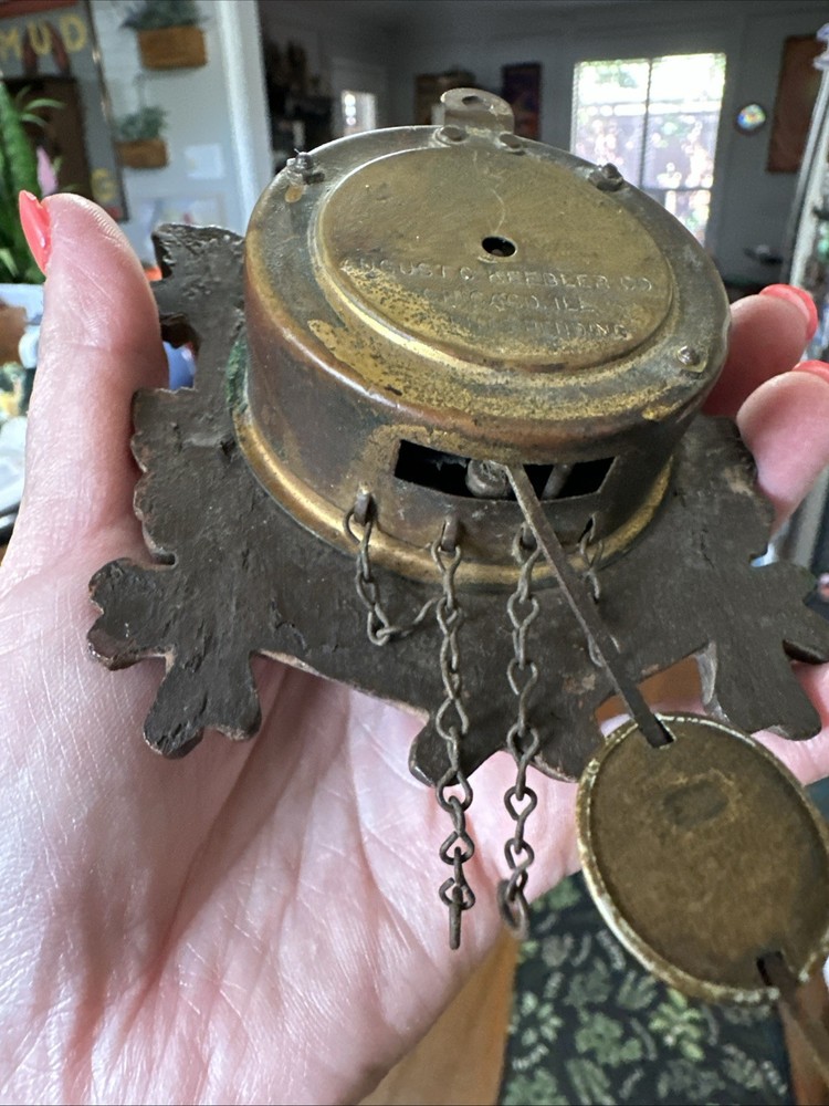 Antique August C Keebler Small 5" Wall Clock untested (NO KEY) Pinecone Weights
