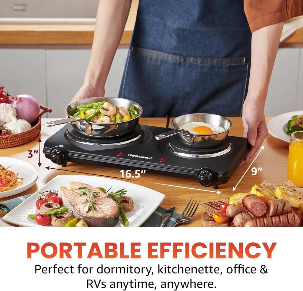 Compact Double Cast Iron Electric Hot Plate with Adjustable Temperature Control