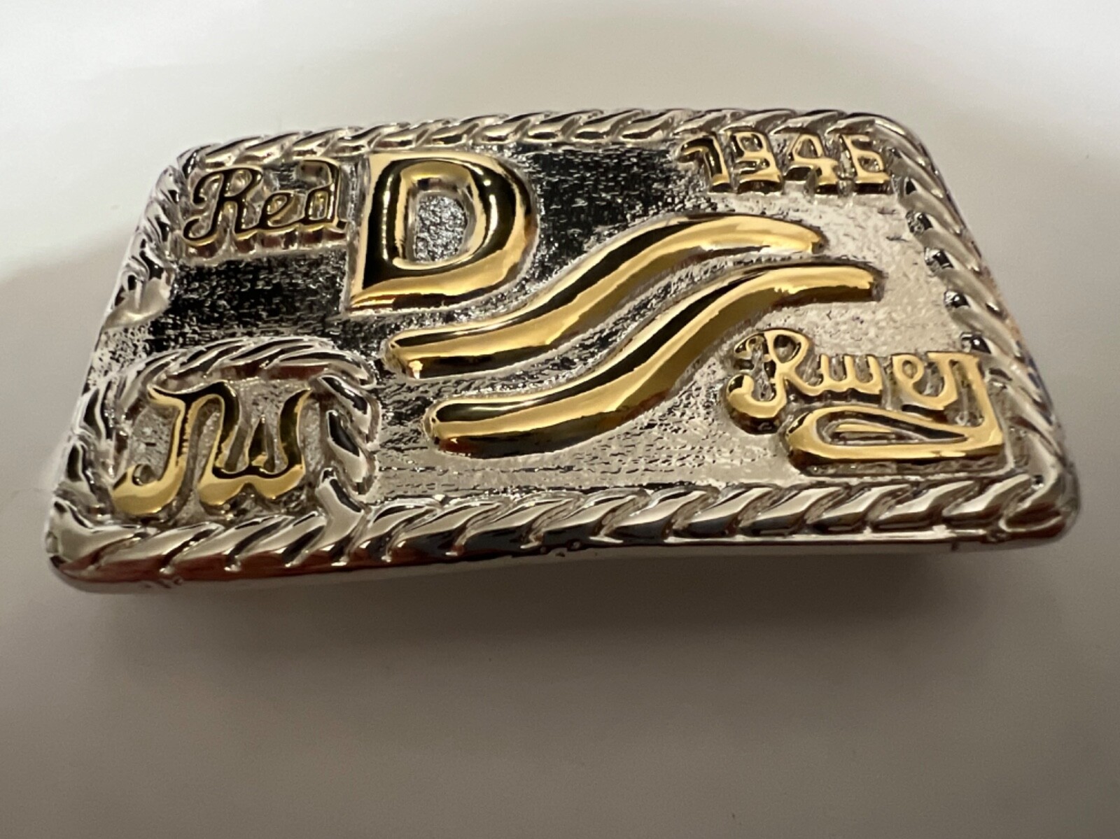 John Wayne GOLD/NICKEL Red River D Brand Belt Buckle Movie Westerns JW INITIALS