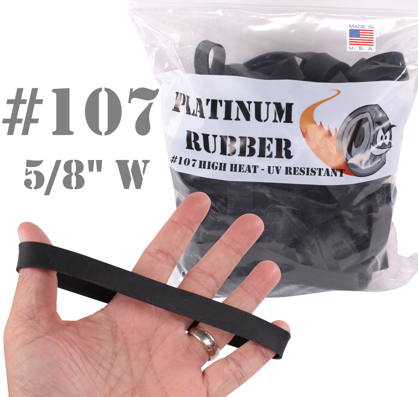 Platinum Rubber Bands #107 Size Black (Extra Wide 5/8 Inch, Large) UV Rated 1LB