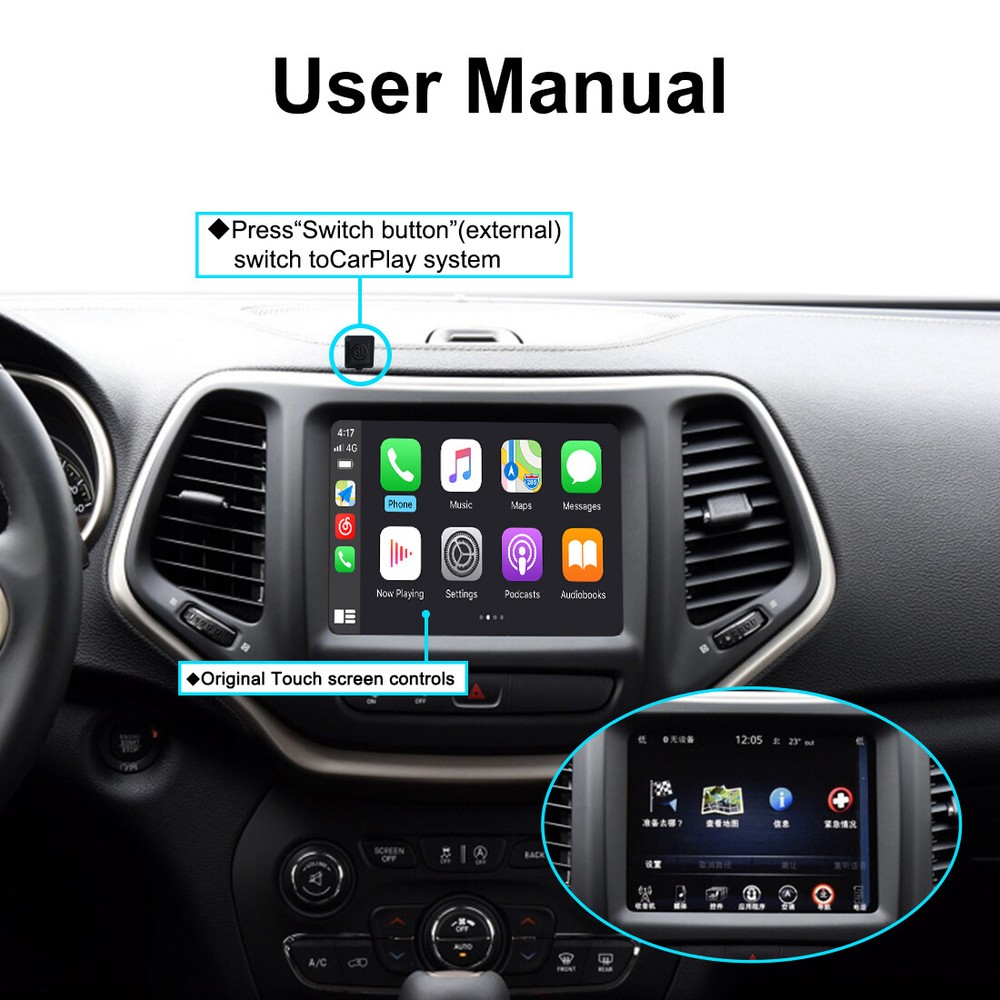 Wireless CarPlay Android Auto Kit For Jeep Cherokee,Grand Cherokee, Compass.....