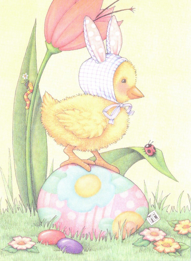 Chick Bunny Ears Ladybug Egg-Handcrafted Easter Magnet-W/Mary Engelbreit art
