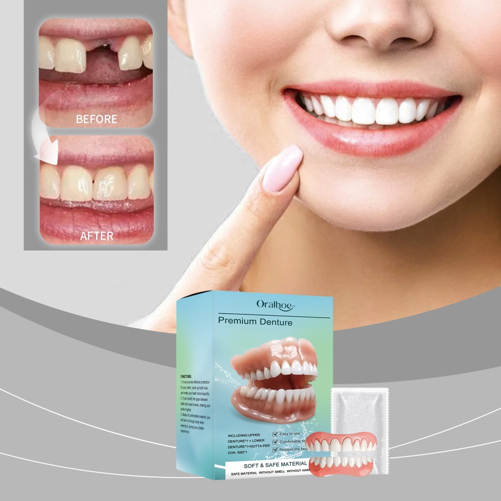 Flexible Silicone Premium Denture - Full Set Top Bottom Teeth For Men And Women