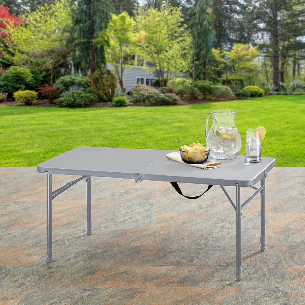 40"L x 20"W Plastic Adjustable Height Fold-in-Half Folding Table, Gray