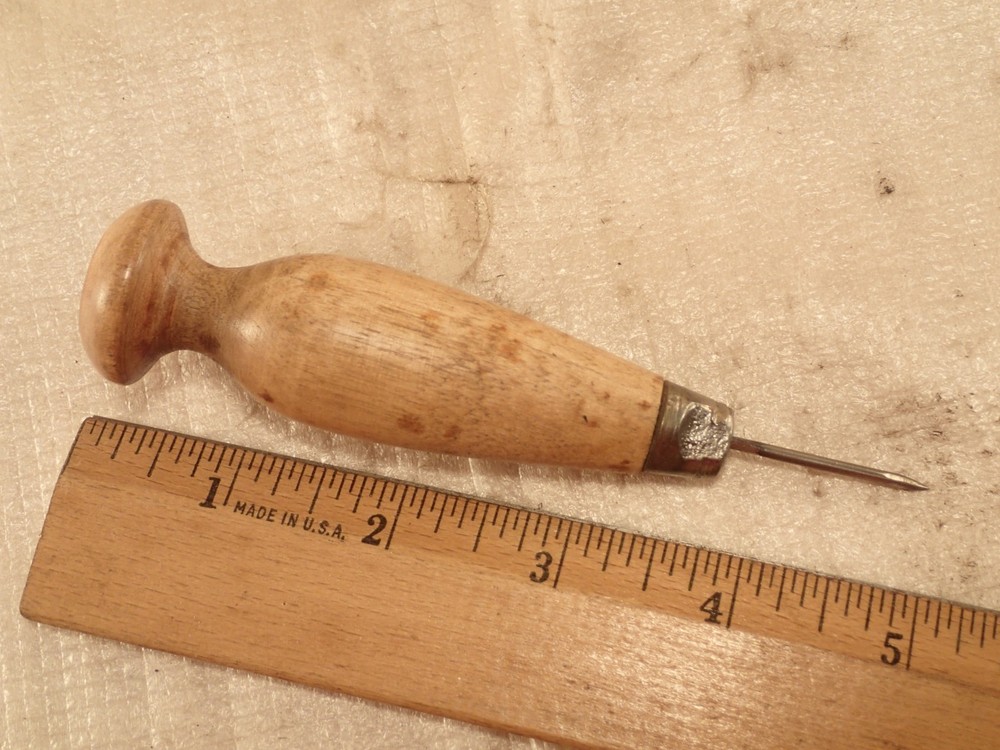 Vintage Maple Wood Handle Scratch Awl Scribe 5" long