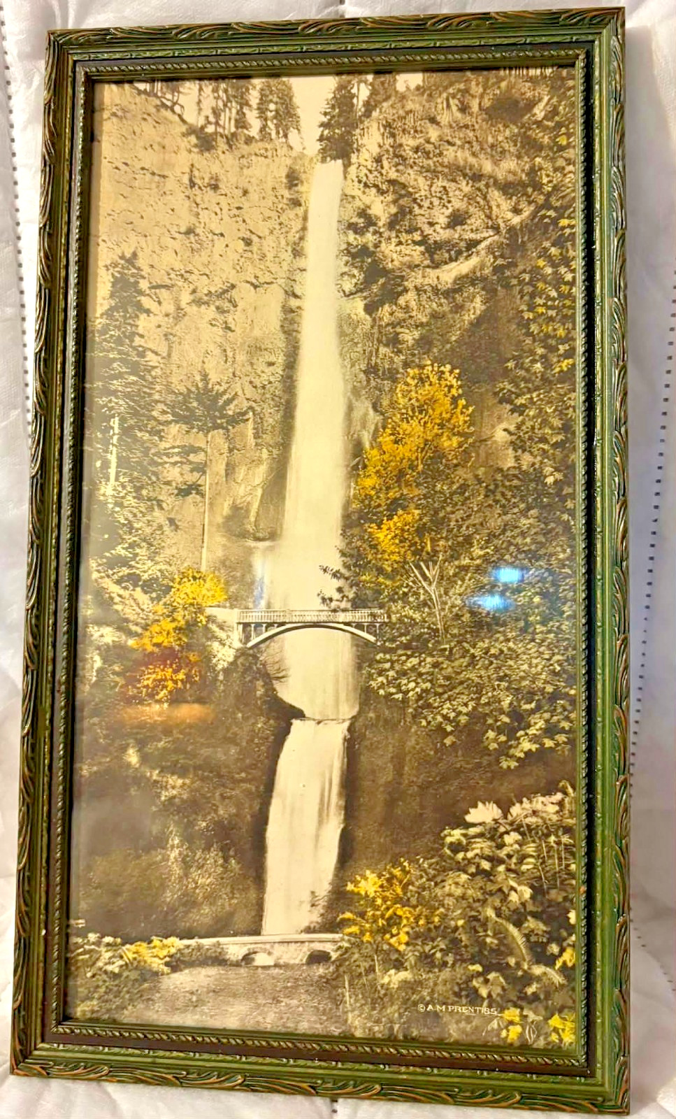 Rare #2 Multnomah Falls  Framed 9-1/2"x17" Arthur Prentiss Photograph