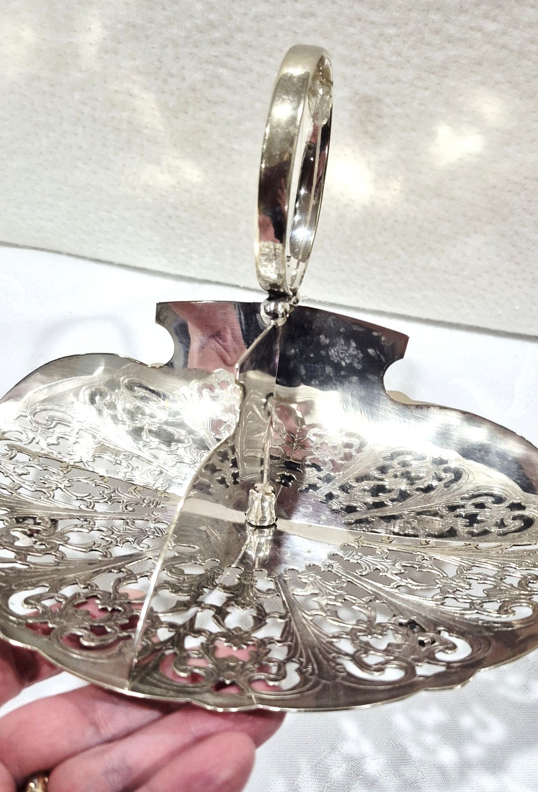 Antique VTG Quartered Silver Plated Appetizer Dessert 9" Serving Dish Hallmarks