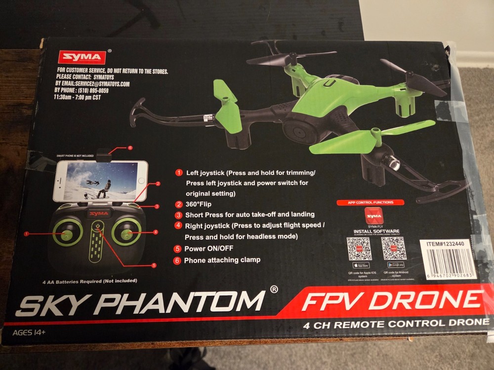 Syma Sky Phantom FPV Drone w/ Camera WiFi + Controller + Extra Battery – New/Ope
