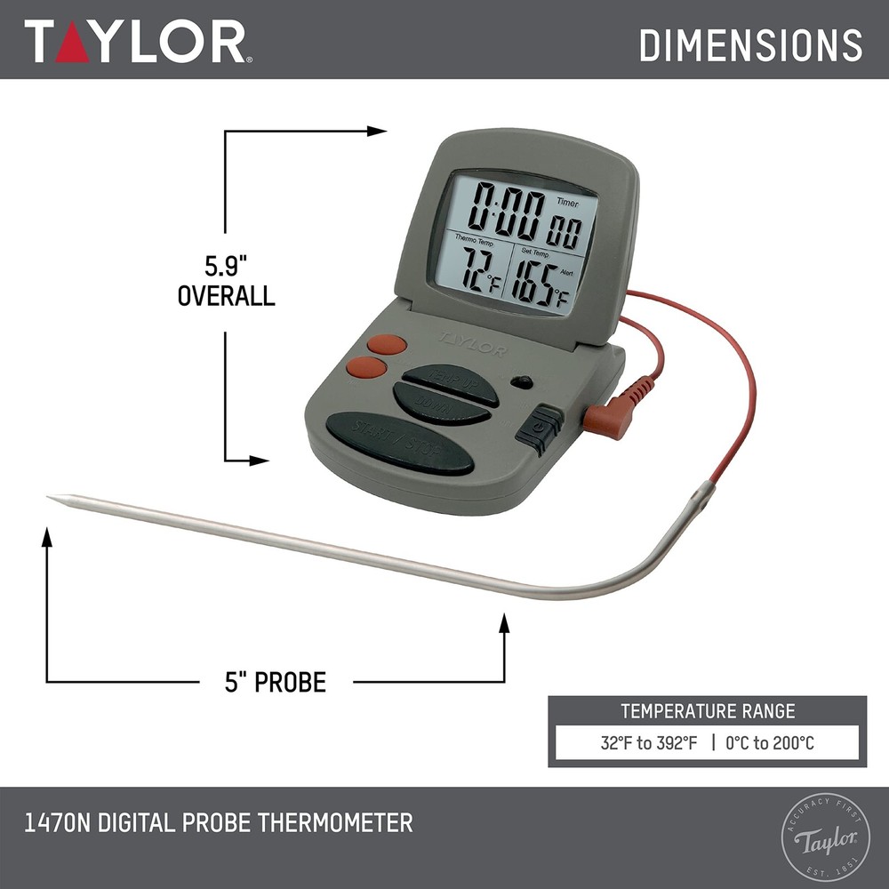 Taylor Programmable with Timer Instant Read Wired Probe Digital, Meat, Food, ...