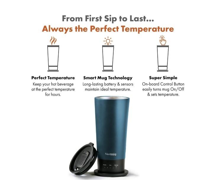 Nextmug Go - Temperature-Controlled, Self-Heating Travel Mug (Slate Blue - 16oz)