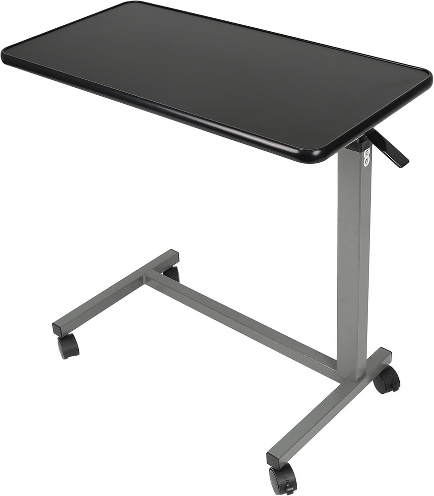 Vaunn Medical Adjustable Overbed Bedside Table with Wheels Black