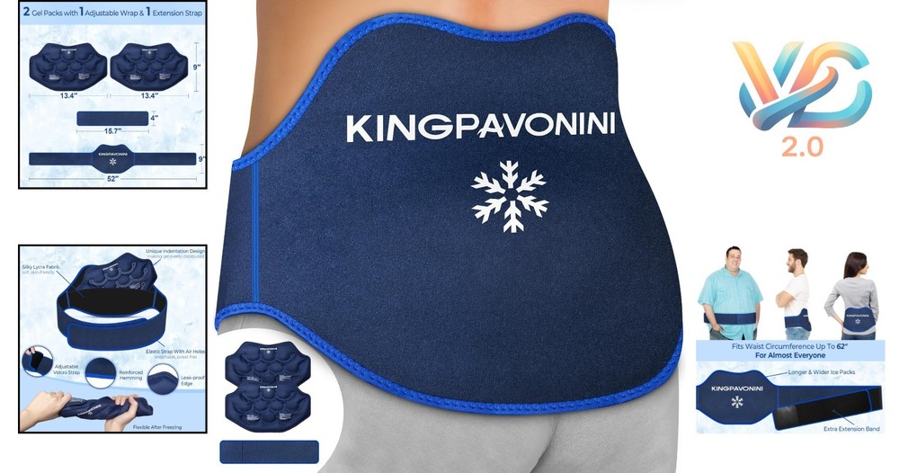 Extra Large Back Ice Pack 2-Pack with Extension Strap for Lumbar Sciatica Relief