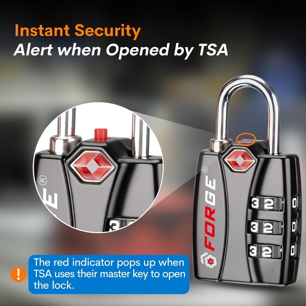 Forge Luggage Locks TSA Approved Black 1 Lock, Small Combination Lock (6 PACK)