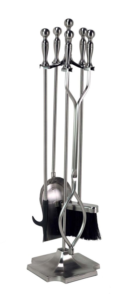 Dagan Five Piece Fireplace Tool Set, Pewter