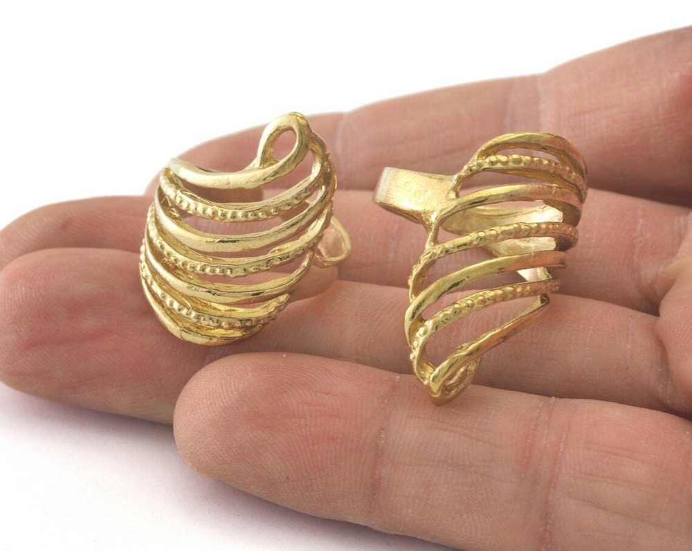 Stripes Ring Adjustable 29mm Raw Brass (18mm 8US inner size) 2509